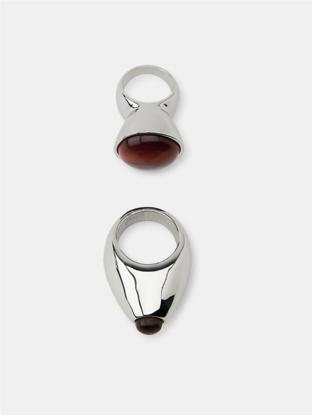 ZARA Pack of two metal rings with a contrast inlaid stone